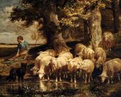 埃米尔查尔斯雅克 - A Shepherdess With Her Flock